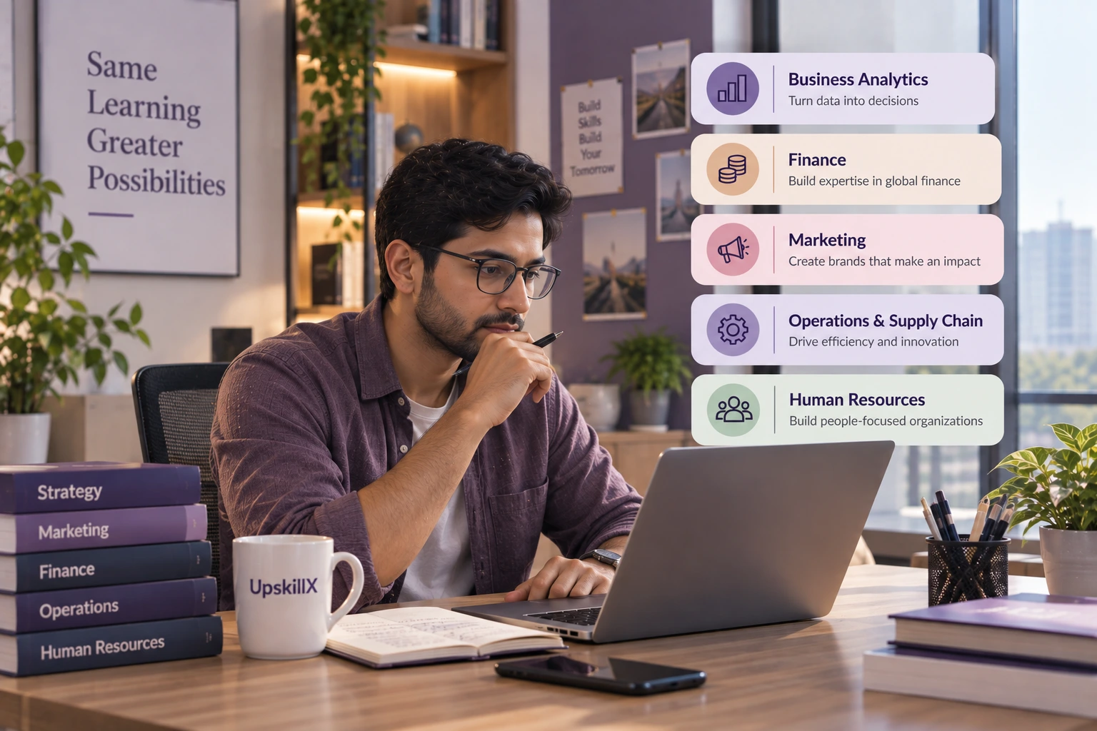 Online MBA specializations including Business Analytics, Finance, Marketing, Operations and Human Resources